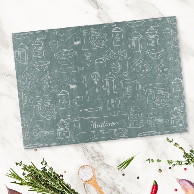 Modern Vintage Kitchen Utensils Cute Doodle (In situ)