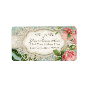 Modern Vintage Lace Tea Stained Hydrangea n Roses Adressetikett