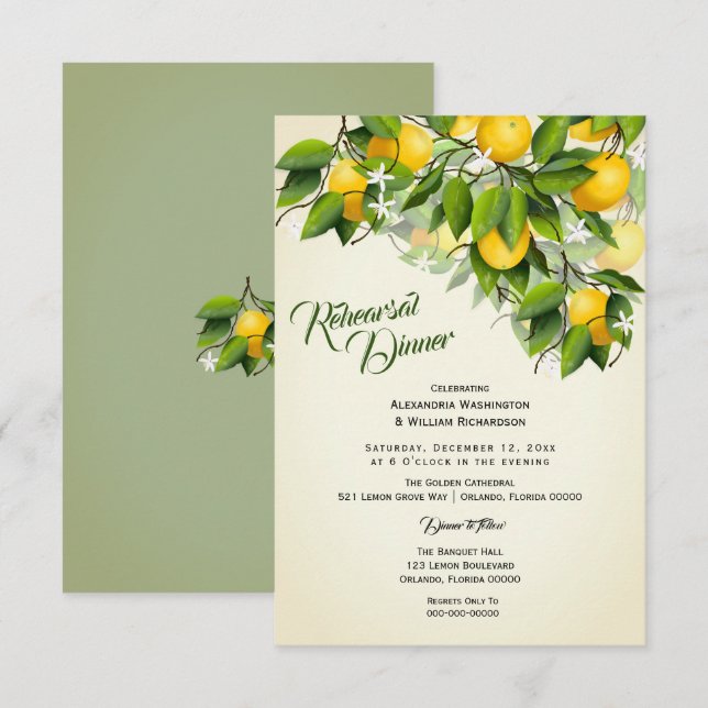 Modern Vintage Lemon Fruit | Upprepningsmiddag Inbjudningar (Fram/baksida)