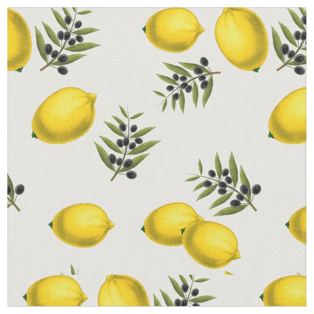 Modern Vintage Lemon & Olive Mönster Tyg (Närbild)