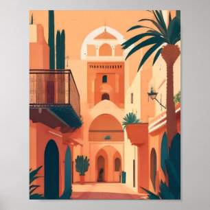 Modern Vintage Marrakech Marocko Flat Vector Art Poster