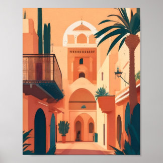 Modern Vintage Marrakech Marocko Flat Vector Art Poster