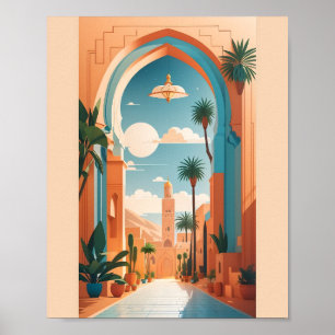 Modern Vintage Marrakech Marocko Flat Vector Art Poster