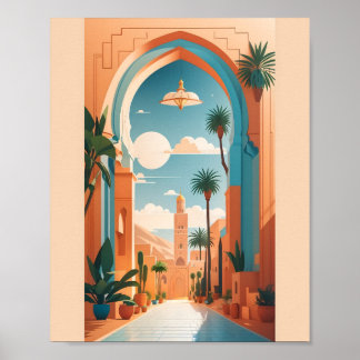 Modern Vintage Marrakech Marocko Flat Vector Art Poster