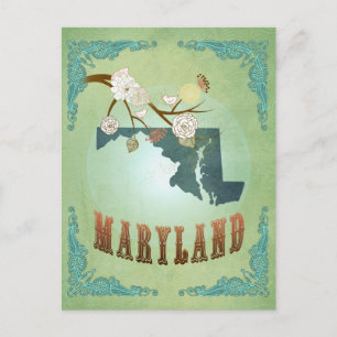 Modern Vintage Maryland State Karta - Sage Grönt Vykort