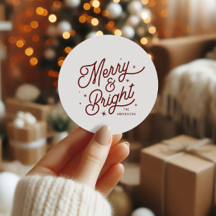Modern Vintage Merry och BrightStor Script Röd Runt Klistermärke