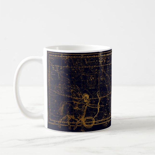 Modern Vintage Mörk blått Guld Sagittarius Zodiac Kaffemugg (Vänster)