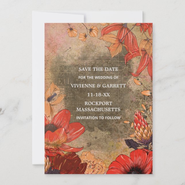 Modern Vintage - nedtonad fallskärm, Blommigt Spara Datumet (Framsida)