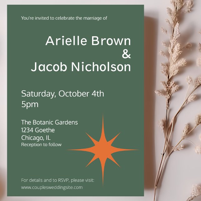 Modern Vintage Oliv grönt och Cream Bröllop Inbjudningar (Skapare uppladdad)