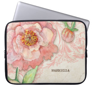 Modern Vintage Peony Blommigt Swirls Antique Vinta Laptop Fodral