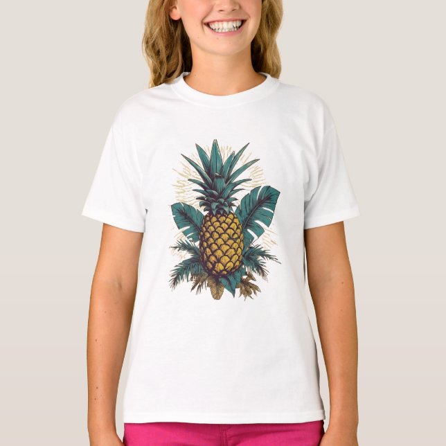 Modern Vintage Pineapple löv sommar Vacation T Shirt (Framsida)