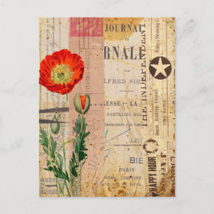Modern Vintage Poppy Flowers kollage art Postcard Vykort