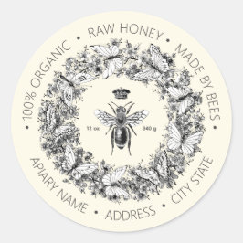 Modern Vintage Queen Bee Fjäril Krans Honey Runt Klistermärke
