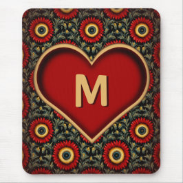 Modern Vintage Red Monogram Heart Mousepad Musmatta
