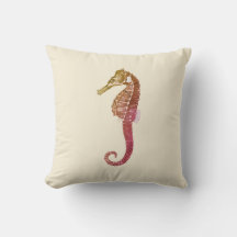Modern Vintage Red Seahorse on Cream Beige