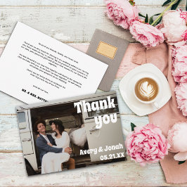 Modern Vintage Retro Bold Typography Photo Bröllop Tack Kort