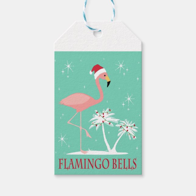 MODERN VINTAGE RETRO CHRISTMAS FLAMINGO PRESENTETIKETT (Framsidan)