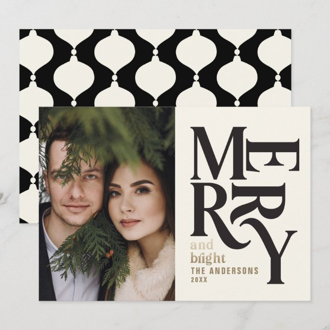 Modern vintage retro Chritsmas black guld Announce Meddelande (Fram/baksida)