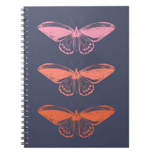 Modern Vintage Rosa Blue Butterfly Illustration Anteckningsbok