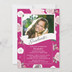 Modern Vintage Rosa Flowers Studenten inbjudan