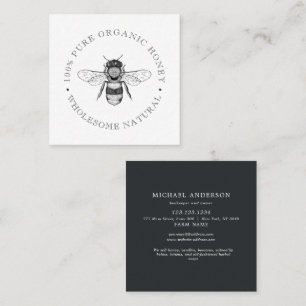 Modern Vintage Simple Bee honey Black White Fyrkantigt Visitkort