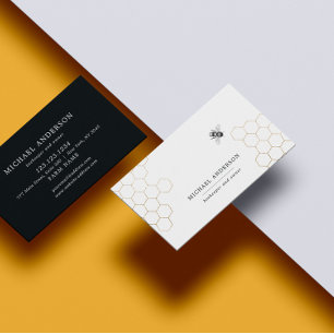 Modern Vintage Simple Bee honey Black White Visitkort