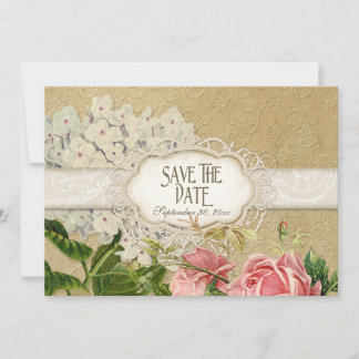 Modern Vintage Spets Te-stänkt Hydrangea & Rosor Spara Datumet