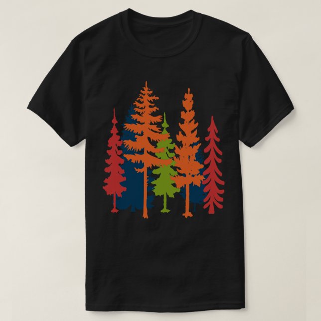 Modern Vintage Stil Conifer Träd Silhouettes T Shirt (Design framsida)