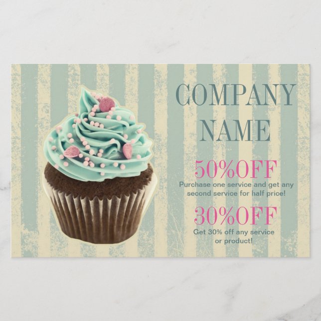 modern vintage teal bageriet efterrät cupcake flygblad (Framsidan)