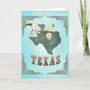 Modern Vintage Texas State Karta - Aqua Blue Helgkort