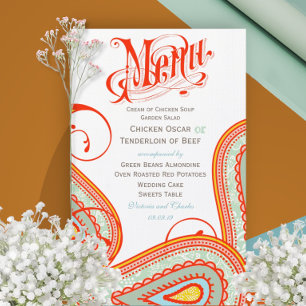 Modern Vintage Typografi Persimmon Bröllop Menu