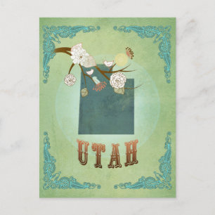 Modern Vintage Utah State Karta - Sage Grönt Vykort