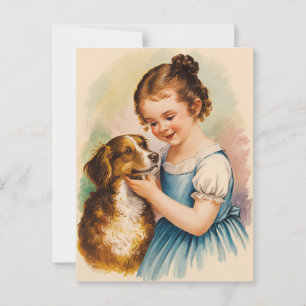Modern Vintage Vintage Girl and Hund Trendig Girl Vykort