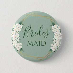 Modern Vintage Vita blomman på Grönt Bridesmaid Knapp