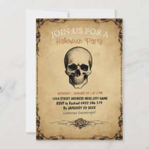 Modern Vintage Vuxen Halloween fest Skull Inbjudningar