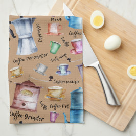 Modern Vintage Watercolor Coffee Espresso Pots Kökshandduk