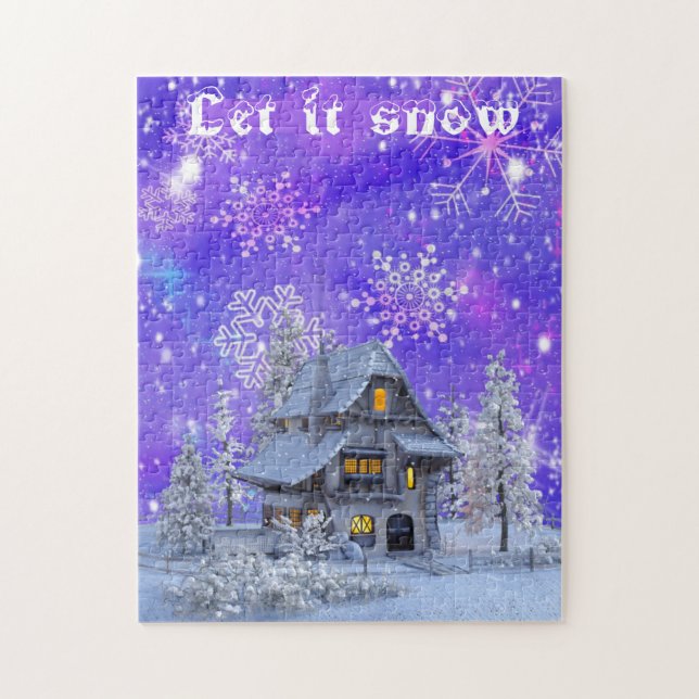 Modern Vintage Winter Snöflingor House Blue Pussel (Vertikal)