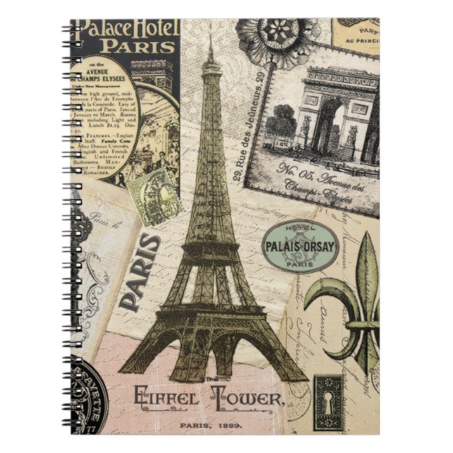 Modern vintagefransk reser collage anteckningsbok (Framsidan)