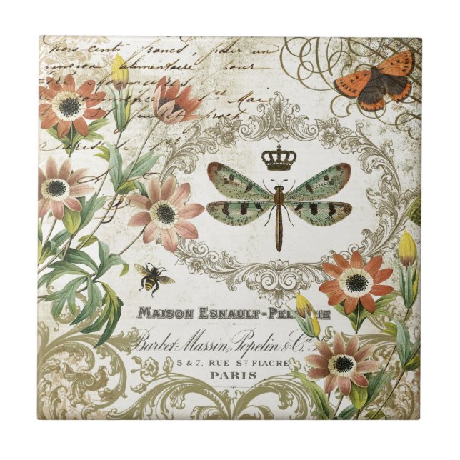 Modern vintagefranskslända kakelplatta (Framsidan)