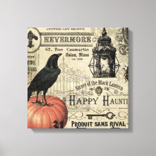 modern vintagehalloween pumpa och kråka canvastryck
