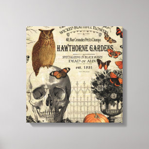 Modern vintageHalloween uggla och skalle Canvastryck