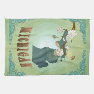Modern vintageMichigankarta - vis mangrönt Kökshandduk