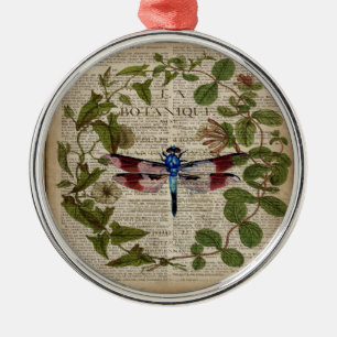 modern vintageslända för franska botaniska löv julgransprydnad metall