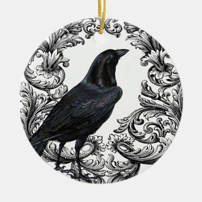 modern vintagesvarthalloween kråka julgransprydnad keramik (Framsidan)