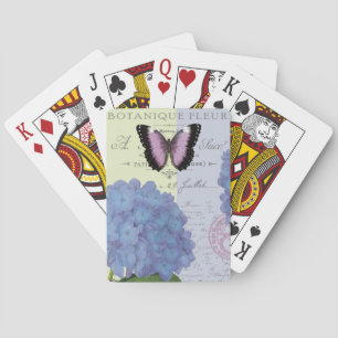 modern vintagevanlig hortensia och fjäril spel kort