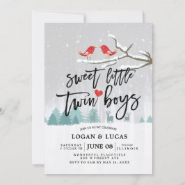 Modern Vinter Baby Shower Sweet Little Twin Boys Inbjudningar