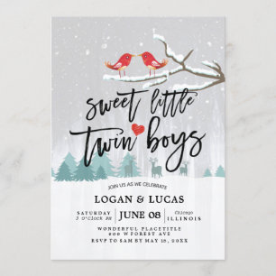 Modern Vinter Baby Shower Sweet Little Twin Boys Inbjudningar