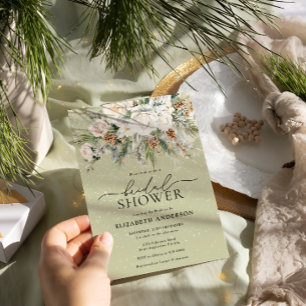 Modern vinter-Blommigt Evergreen Möhippa I Inbjudningar