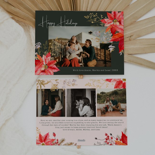 Modern vinter-Blommigt, fyra foto-Lycklig-Helgdag Julkort (Skapare uppladdad)