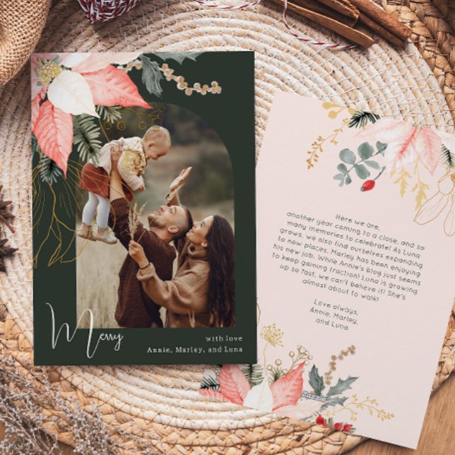 Modern vinter-Blommigt - merry One Photo Helgdag C Julkort (Skapare uppladdad)